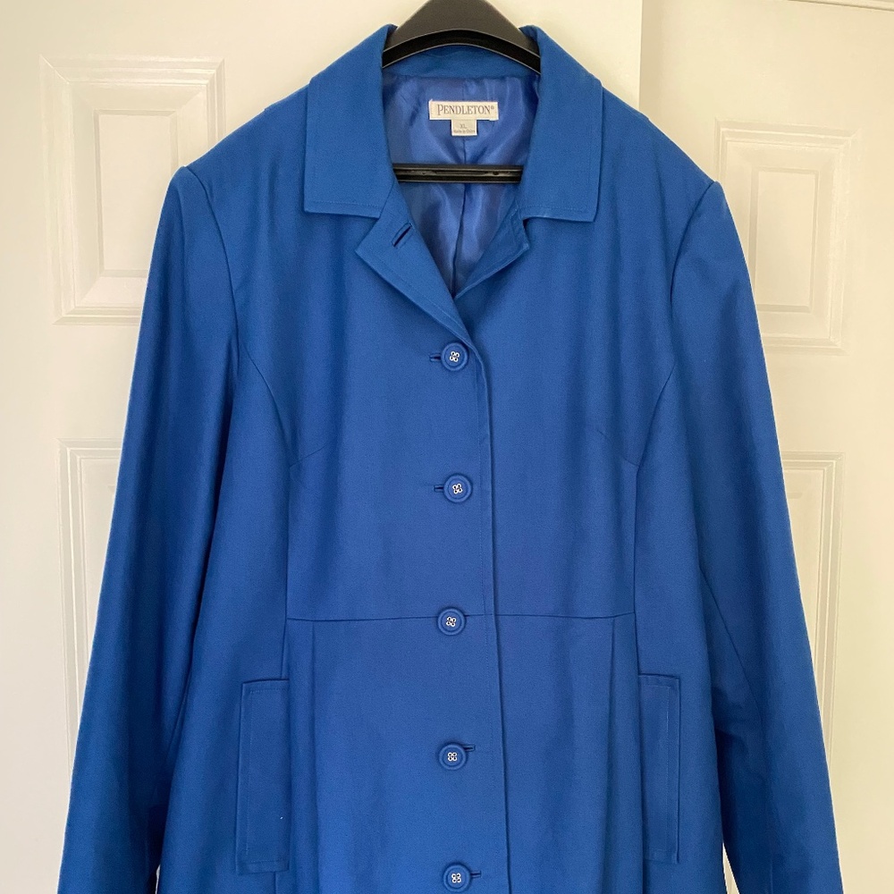 Women’s Blue Pendleton Tie Waisted Trench Coat Sz XL EUC